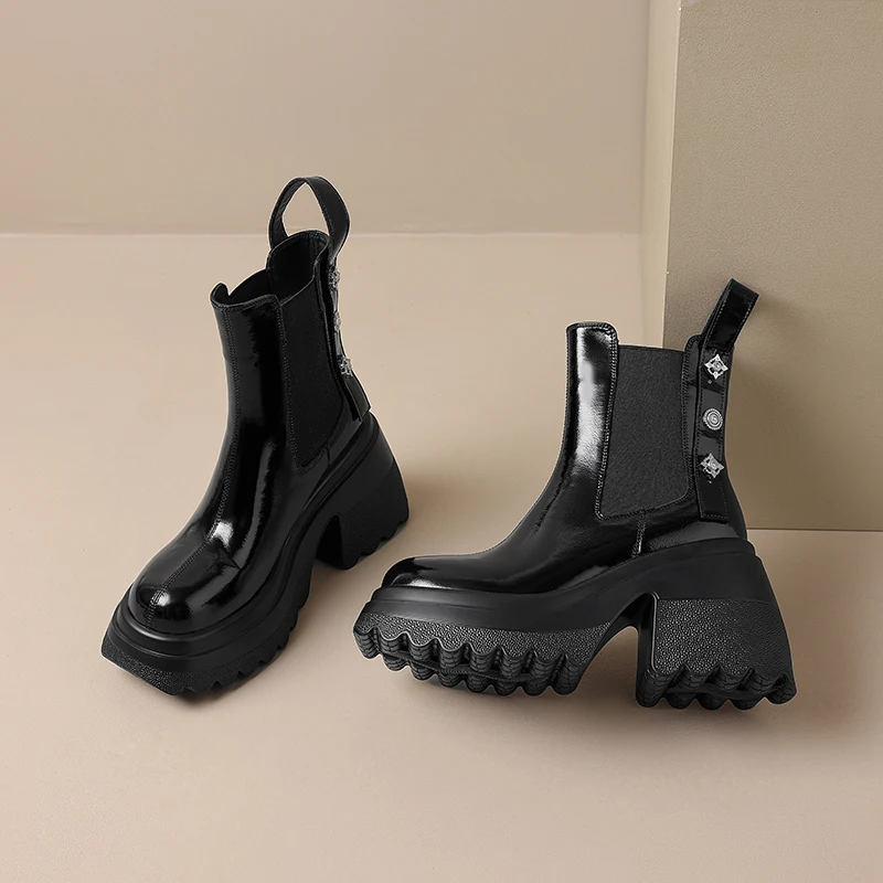 

Новинка 2023 года, женские ботинки на шнуровке, 100% натуральная кожа, ботинки «Челси» на толстой подошве, на танкетке, уличная танцевальная обувь