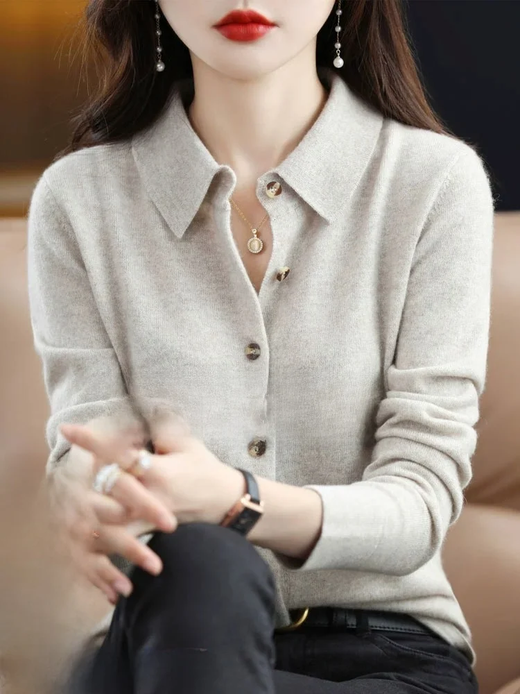 Premium Feel Camere Cardigan ouvert pour femme, pull en laine tricoté ample, manteau à col rabat, automne hiver, nouveau tube droit...