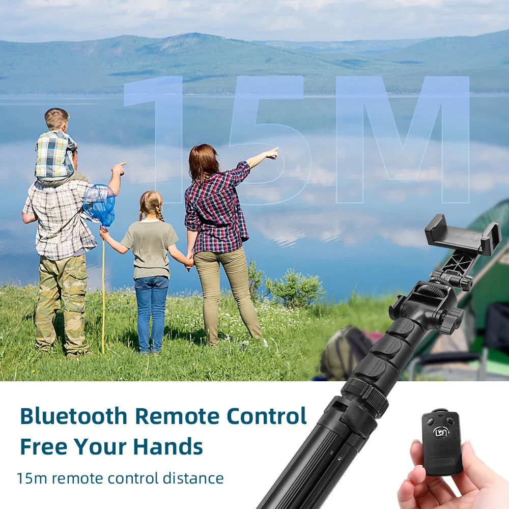 Bluetoothリモコン付きの調整可能な自撮り棒,携帯電話とカメラ用の軽量三脚,オールインワン,デジタル一眼レフ,セレフォンアクセサリー