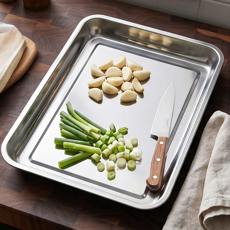 Stainless Steel Barbecue Tea Storage Serving Trays Rectangle Steamed Rice Sausage Plate Grill Meat Restaurant Metal Utensils