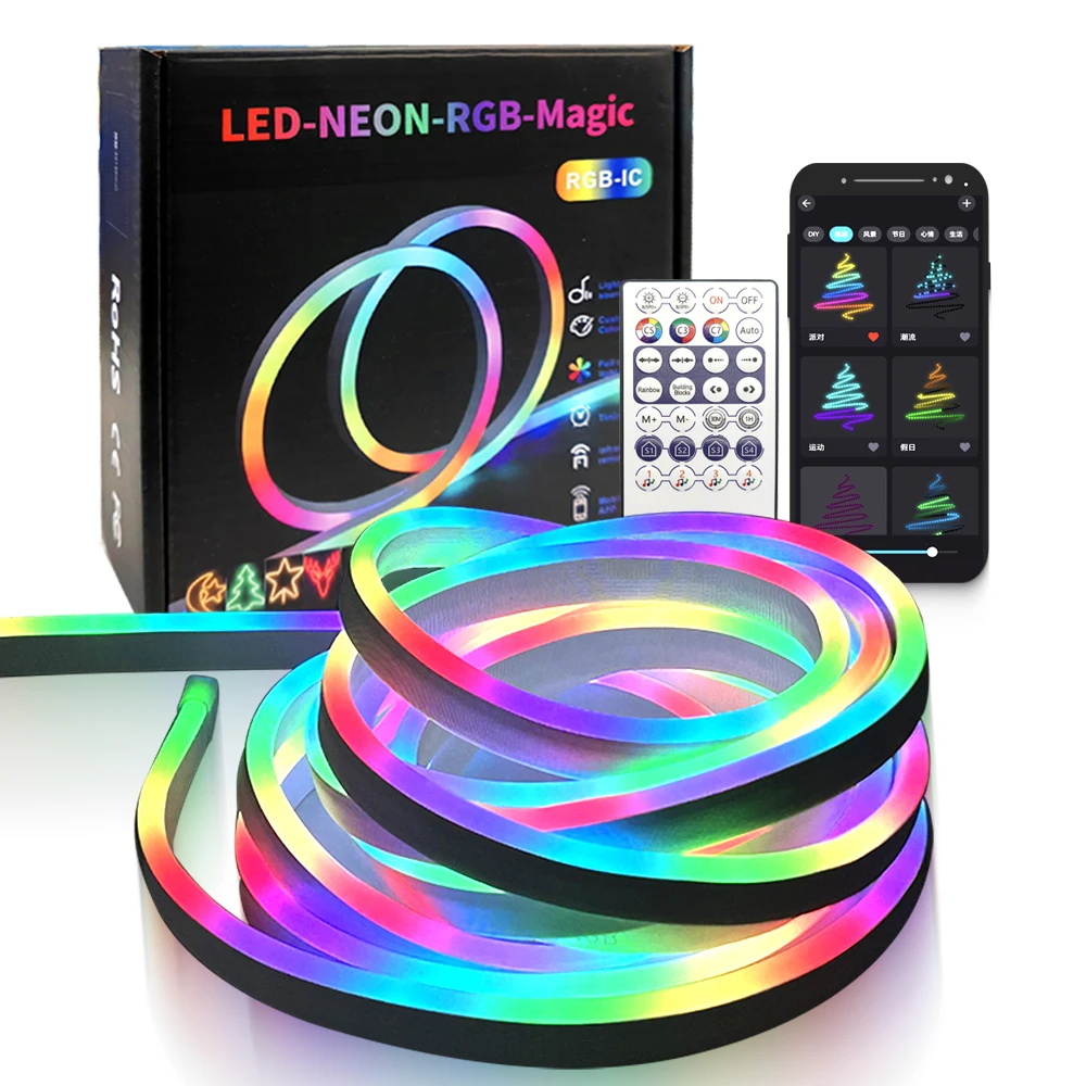 5m Addressable RGBIC Neon Light Kit, DC5V 6*12mm Flexible LED Strip with Smart Controller for Indoor DIY Ambient Decoration