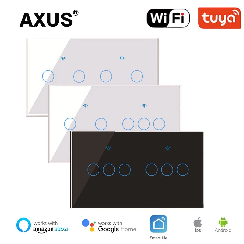 AXUS Wifi Smart Wall Light Switch 4/5/6 Gang DIY Touch Switch Rf433 Wireless Remote Control Tuya Alexa Google Home Voice Control