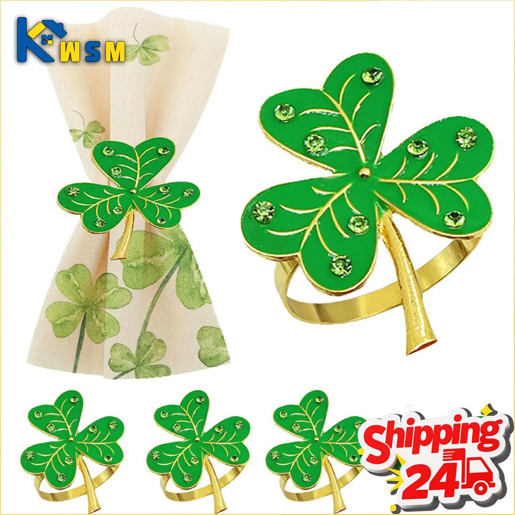 6-48PCS Napkin Rings Lucky Three Leaf Clover Enamel Set Sparkling Elegant Table Decor for Wedding Hotel Banquet Home Reception