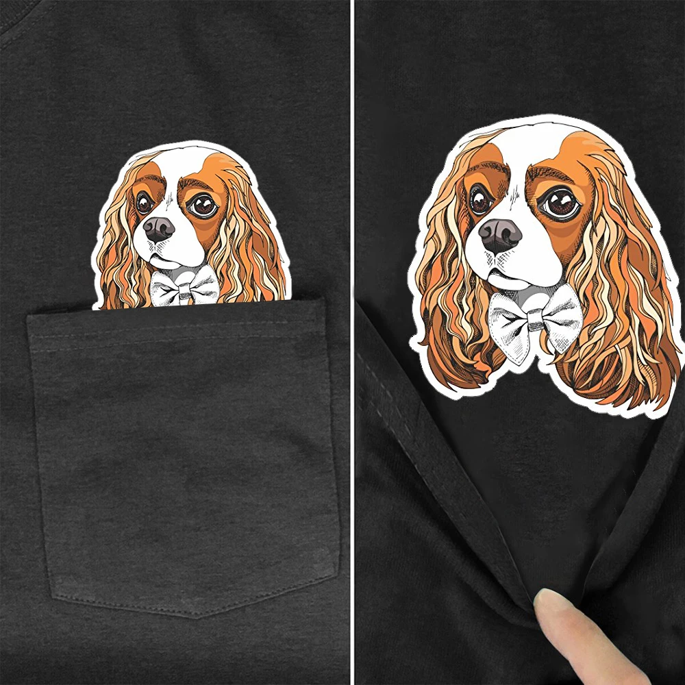 CLOOCL 100% Cotton T-shirts Fashion Cute King Charles Dog Pocket Tops Hip Hop Tees O-neck Short Sleeve Woman Tshirts