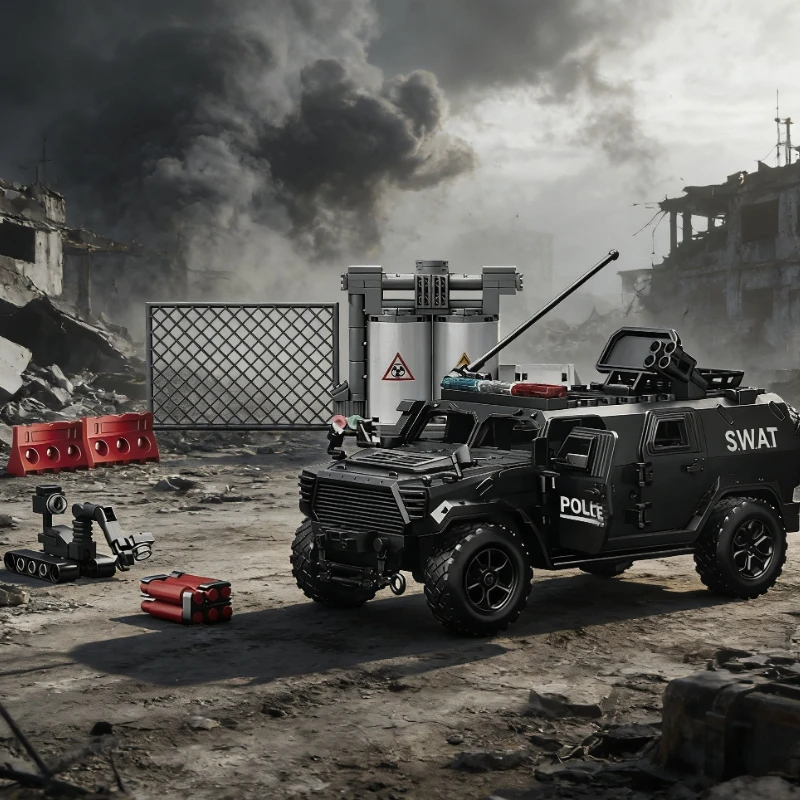 

World War II special police bomb disposal armored vehicle assembly building block toy set