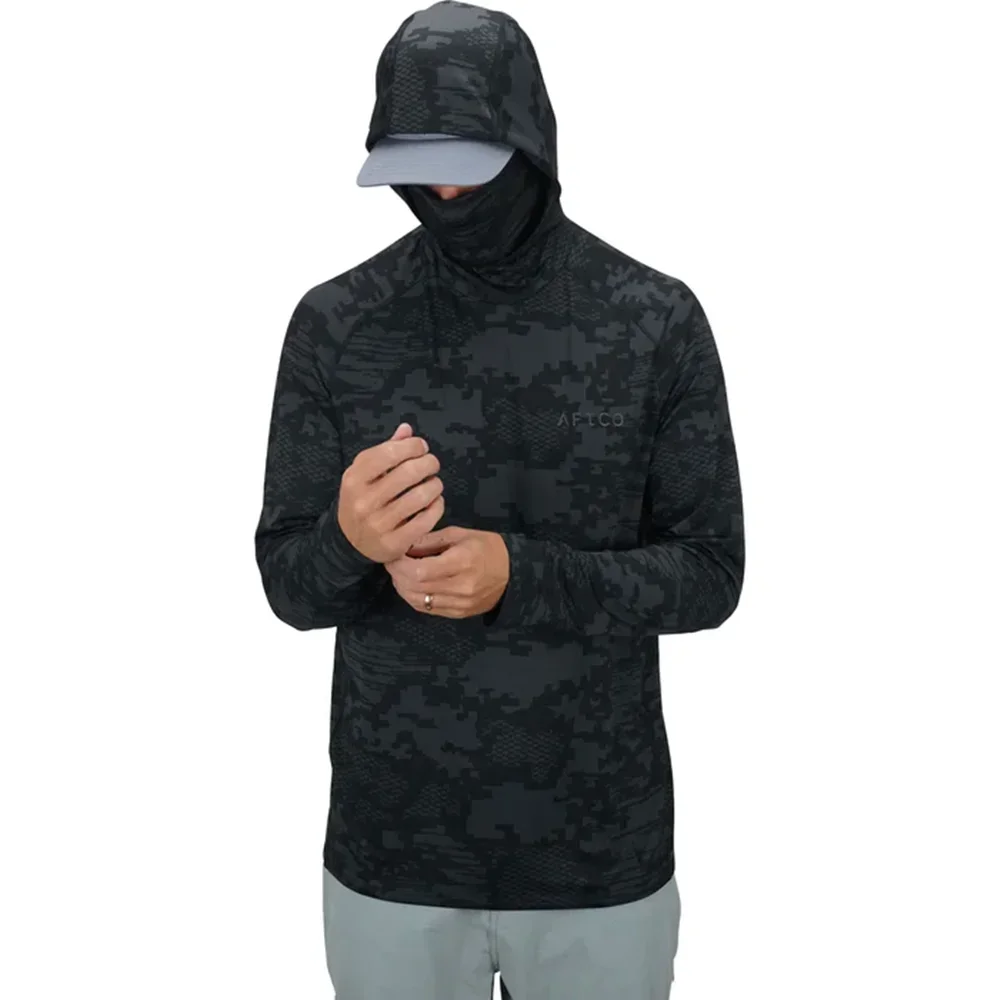 AFTCO Fishing Shirts Upf 50+ Hoodie Men's Long Sleeve Hooded Face Cover Fishing Clothes Sun Uv Protection Mask Fishing Jerseys