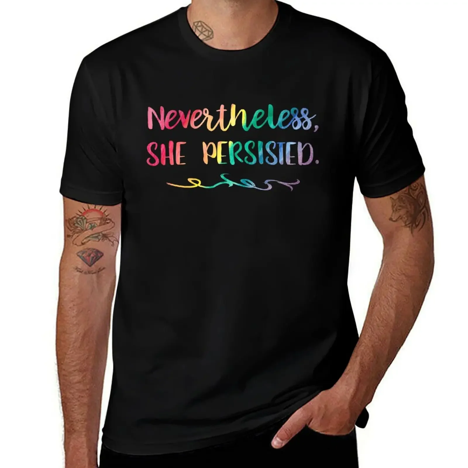 Rainbow Watercolor Nevertheless, She Persisted T-Shirt vintage vintage t shirts summer clothes cotton man t-shirts mens clothing