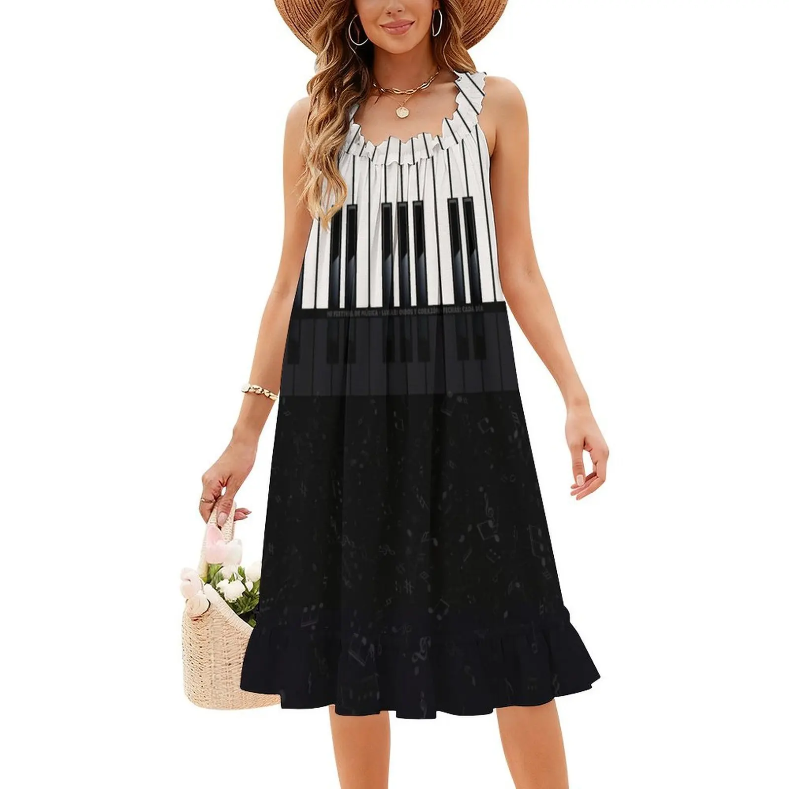 Piano V1S Bohemian Sleeveless Dress For Women Print Beach Party Dresses Piano Pianoforte Music Klavier Ceol Woman Clothes