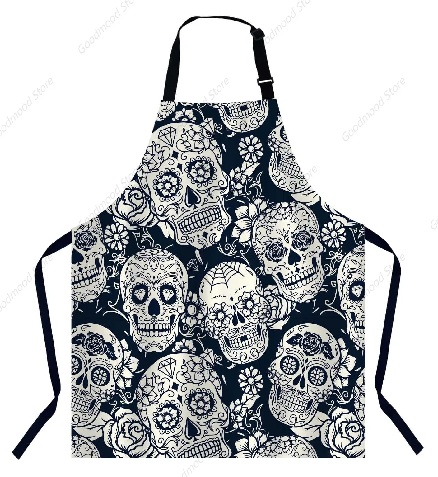 Skull Floral Eyes Bib Apron with Adjustable Neck for Men Women,Suitable for Kitchen Cooking Chef Grill Bistro BBQ Apron