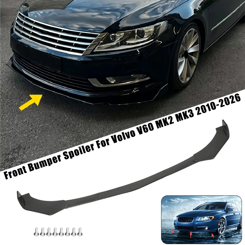 Sport Front Bumper Splitter Spoiler Lip For Volvo V60 MK2 MK3 2010-2026 5Pcs Adjustable Sectional Car Exterior Tuning Body Kit