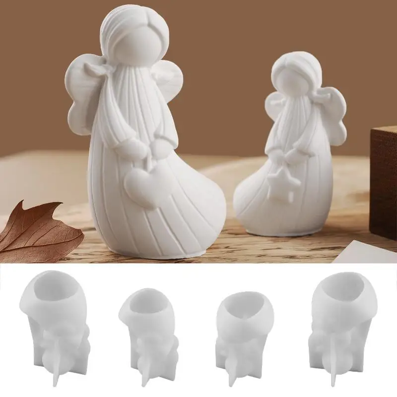 2Pcs Angel Silicone Moulds DIY Handmade Angel Plaster Resin Moulds With Heart Star Designs 3D Angel Decorative Sculptures Craft