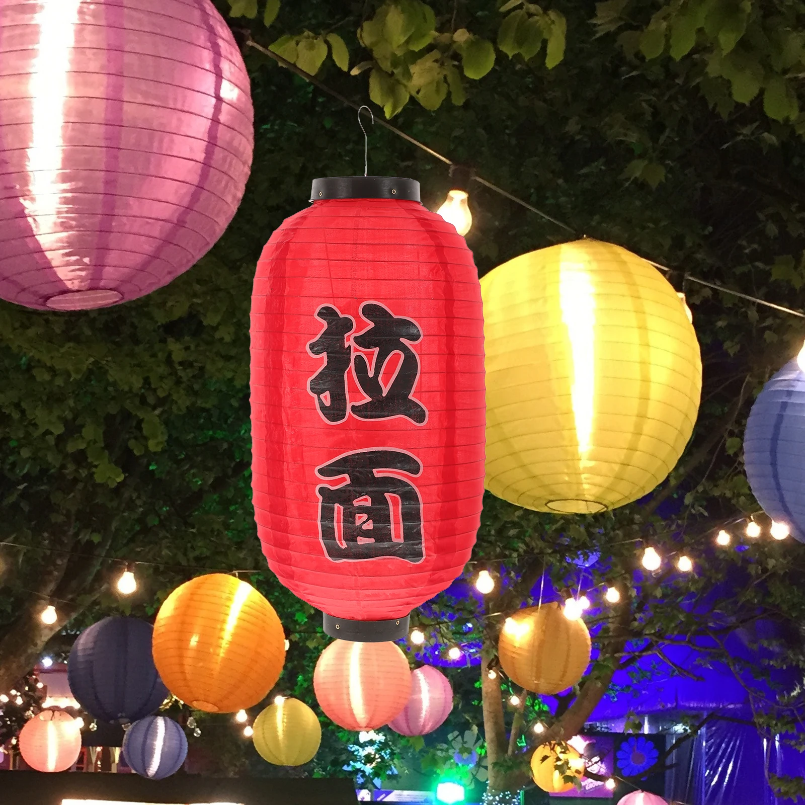 

2 Pcs Japanese Izakaya Decorative Silk Lanterns Vintage Garden Solar Hanging Red Festival Outdoor Store Doorway