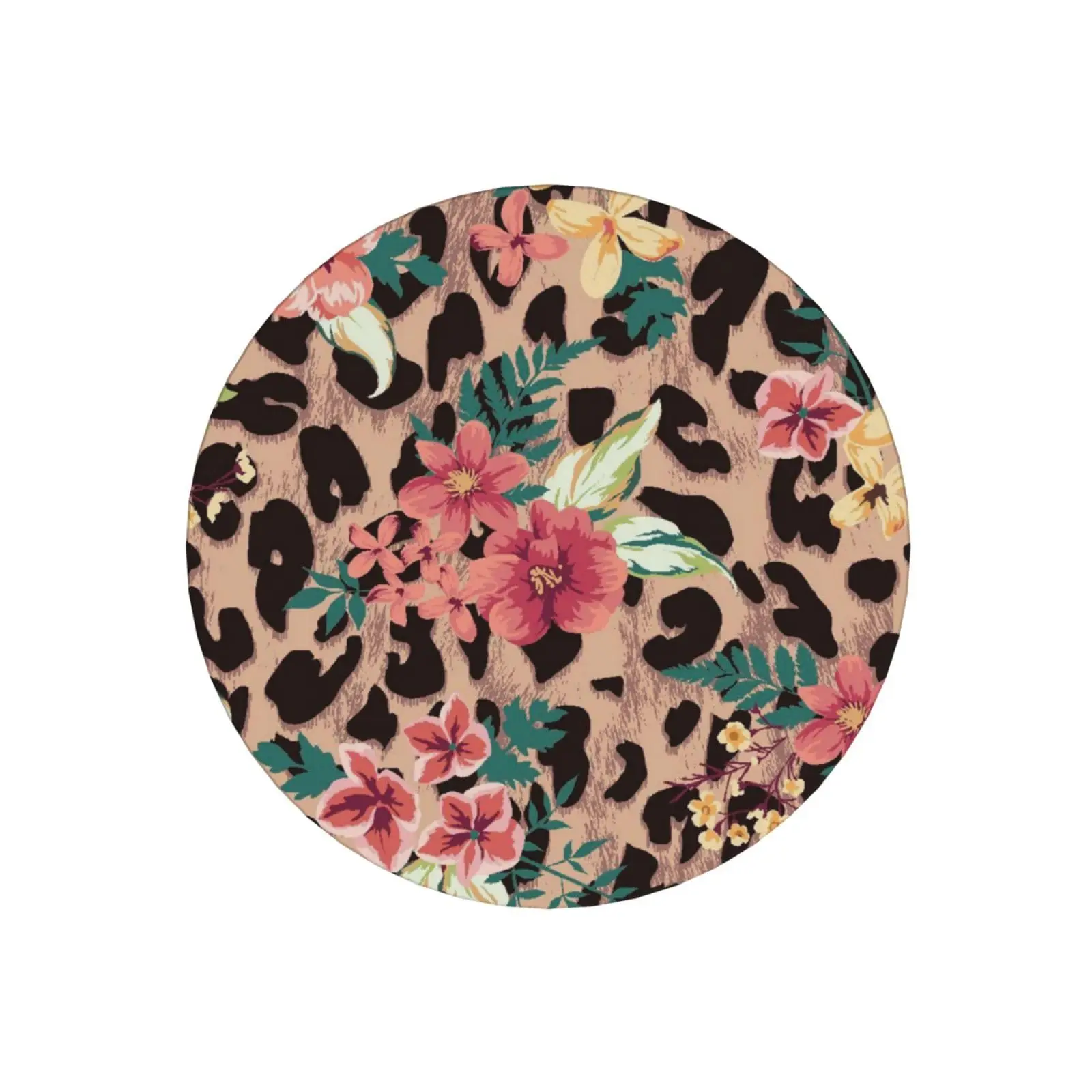 Leopard Animal African Cheetah Absorbent Round Ceramic Stone Coaster, with Cork Base and Metal Holder,Gift for Housewarming Room