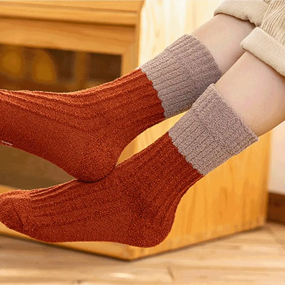 Soft Coral Fleece  Indoor Socks Gifts Home Sleeping Socks Autumn Winter Floor Socks  Socks Mid Tube Socks Striped Socks