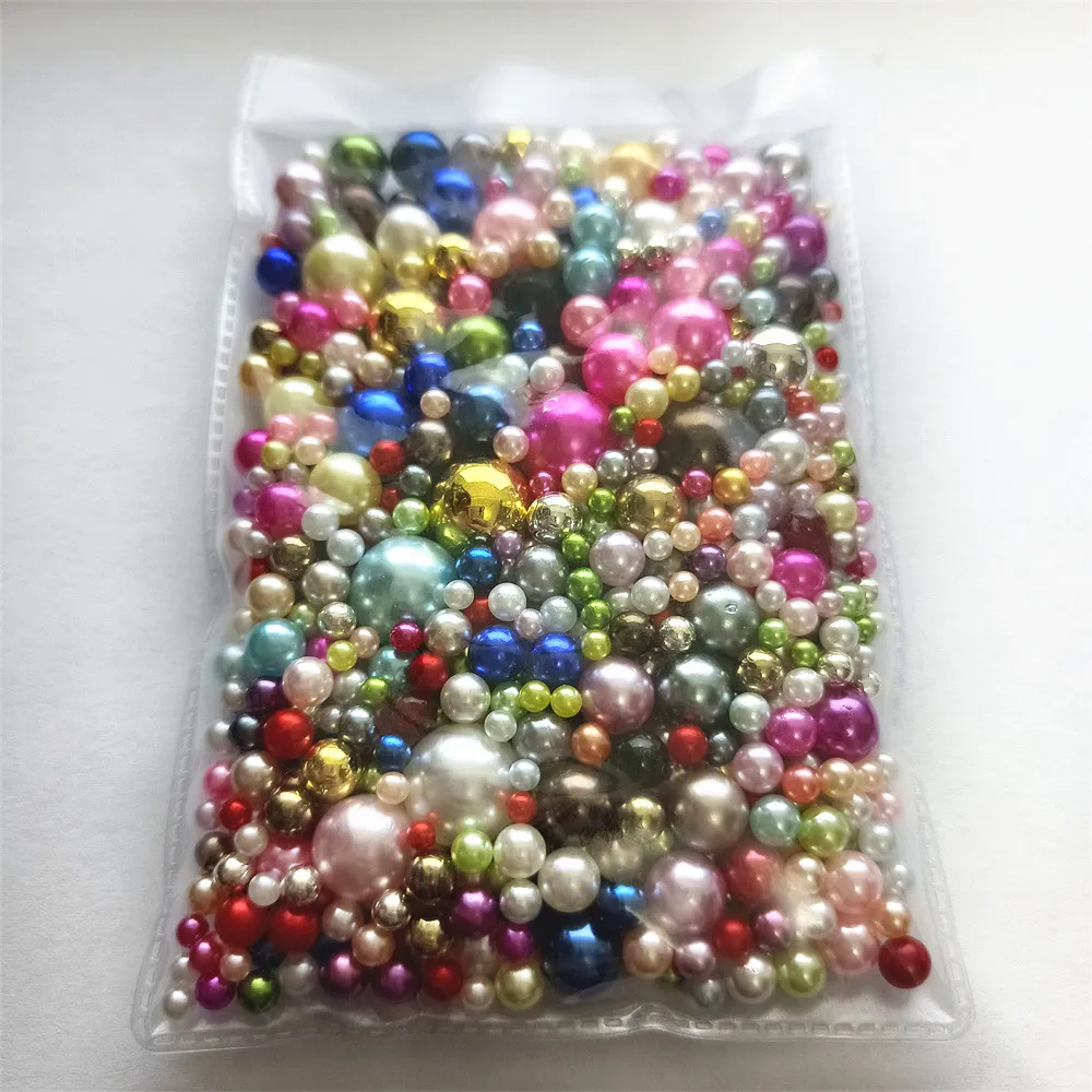 Perles rondes en plastique, 1000 pièces, mélange de tailles 3-12mm, blanc pur/ivoire, sans trous, pour la couture et la fabrication de bijoux