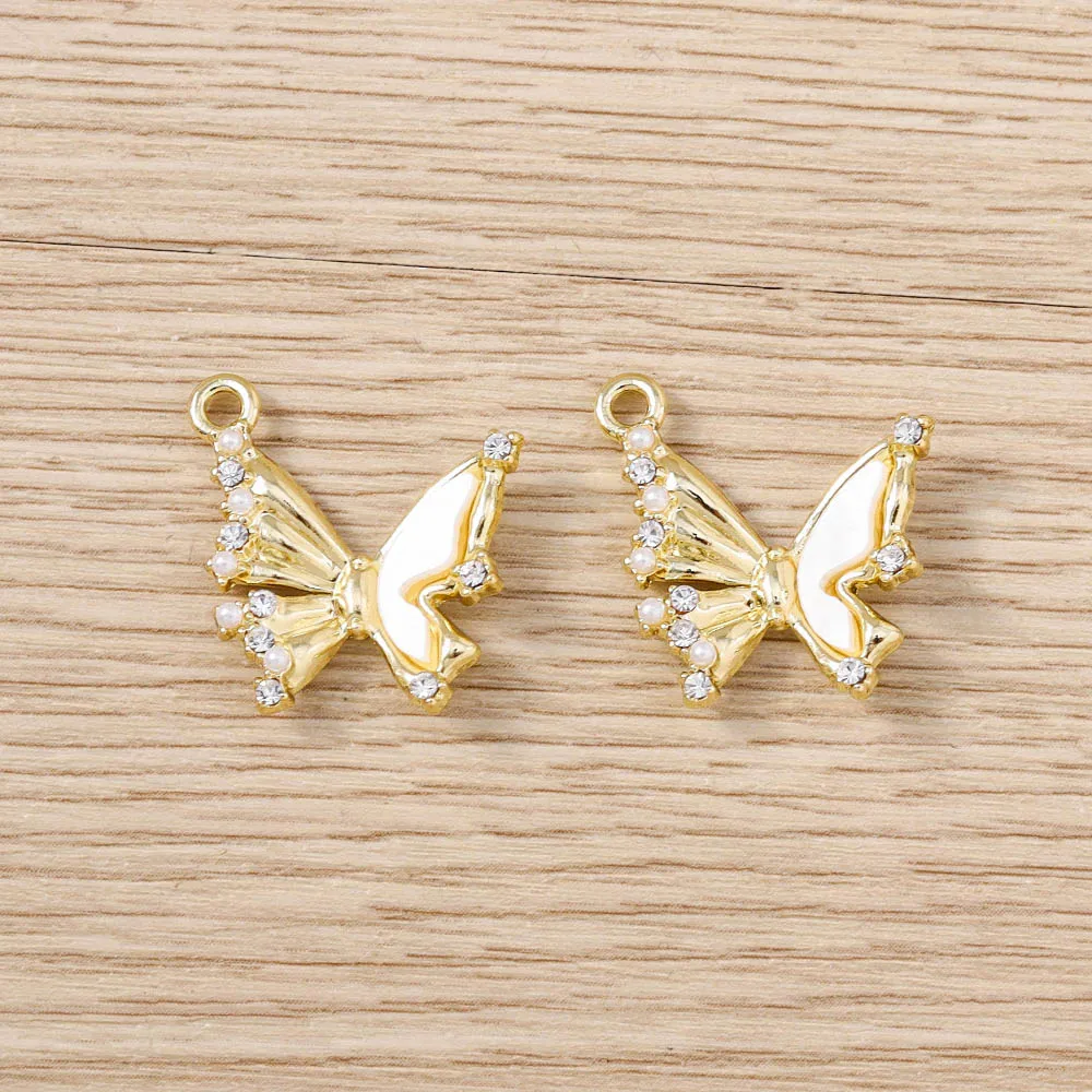 5 Stück 19x20mm Niedliche Kristall-Emaille Fliegende Schmetterling-Anhänger für Schmuckherstellung DIY Ohrhänger Halsketten Zubehör – Detail 4
