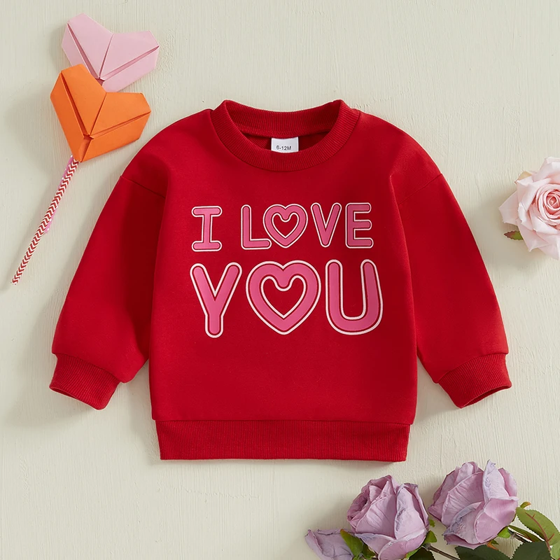 Toddler Infant Valentine’s Day Sweatshirts Long Sleeve Angel/Heart Letter Print Pullover Baby Oversized Tops for Girls Boys