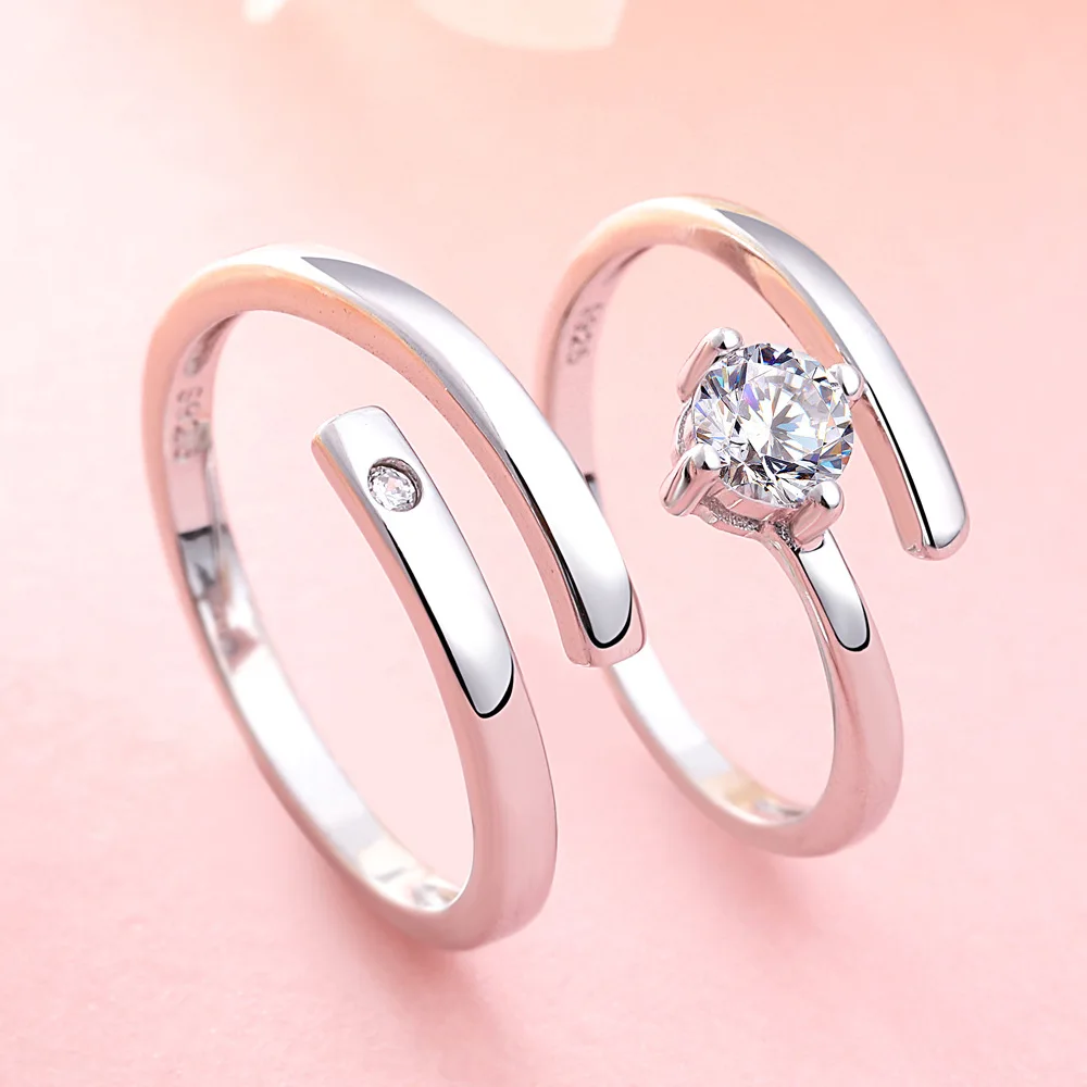 

S925 pure silver plated 18K gold PT950 platinum adjustable opening couple's matching ring, diamond ring, Valentine's Day gift