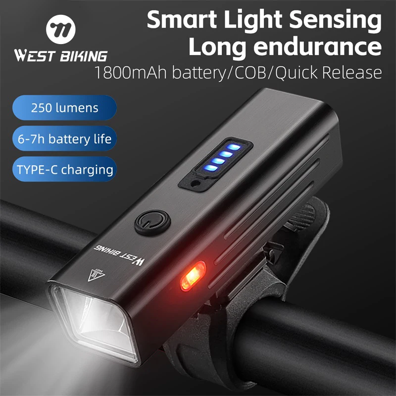 

WEST BIKING MTB Bike Front Lights Type-C LED Rechargeable Mountain Bike Headlight Bicycle Light Warning Cycling Accessories