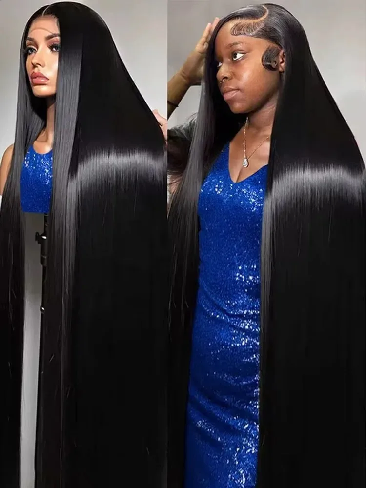 

40-дюймовые прямые парики с прозрачной HD-основой 13x6 для бразильских чернокожих женщин, парики из натуральных волос, прямые парики с прозрачной основой 13x4.