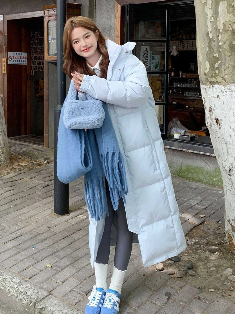 Winter Long Hooded Solid Down Jacket Women White Duck Down Waterproof Outwears Female Warm Thick Parker Knee Length Down Jacket