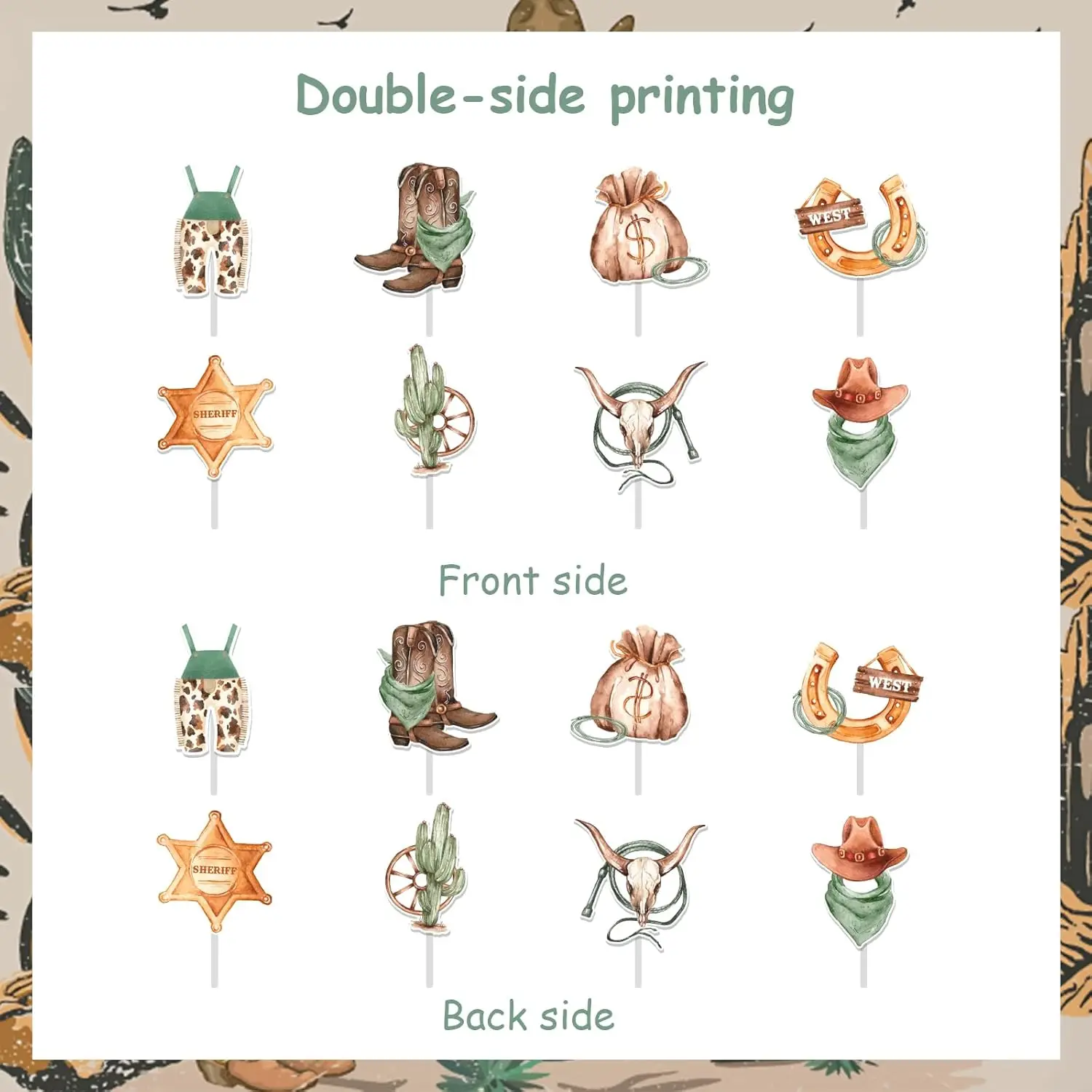 Cowboy Cupcake Toppers Cake Decorations,Western Cowgirl Theme Cupcake Toppers, Rustic Hat Boot Cupcake Birthday Party Supplies view 5