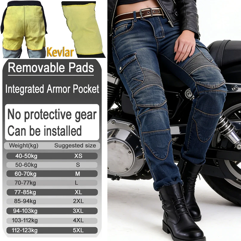 Womens kevlar aramid motorcycle riding jeans wear resistant motocross racing pants with armor pockets armor not included 06