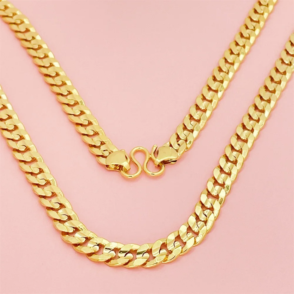 

Luxury 24K 9999 Pure Gold real gold Men's smooth 8 MM70CM sideways necklace