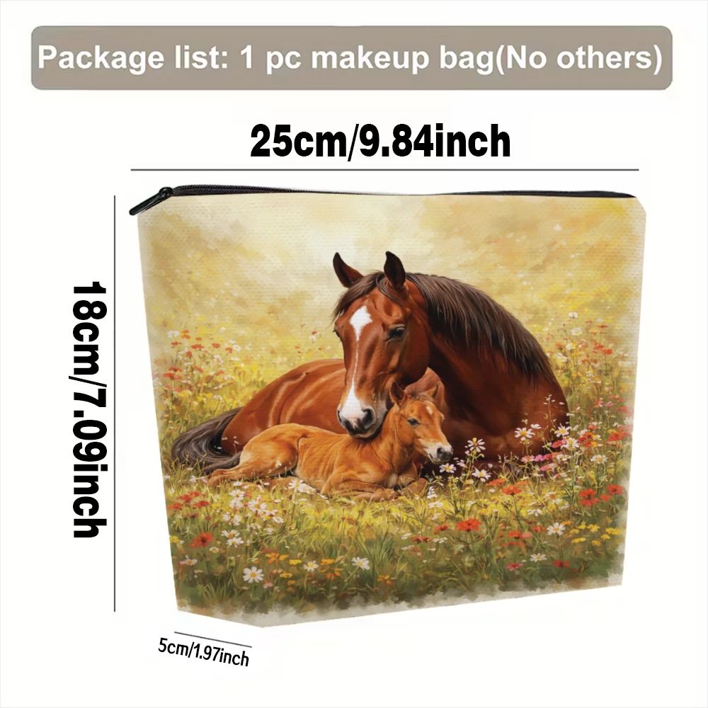 Horse And Foal In Field Makeup Bags for Girls Cosmetic Pouch Toiletry Bag Pencil Case Travel Storage