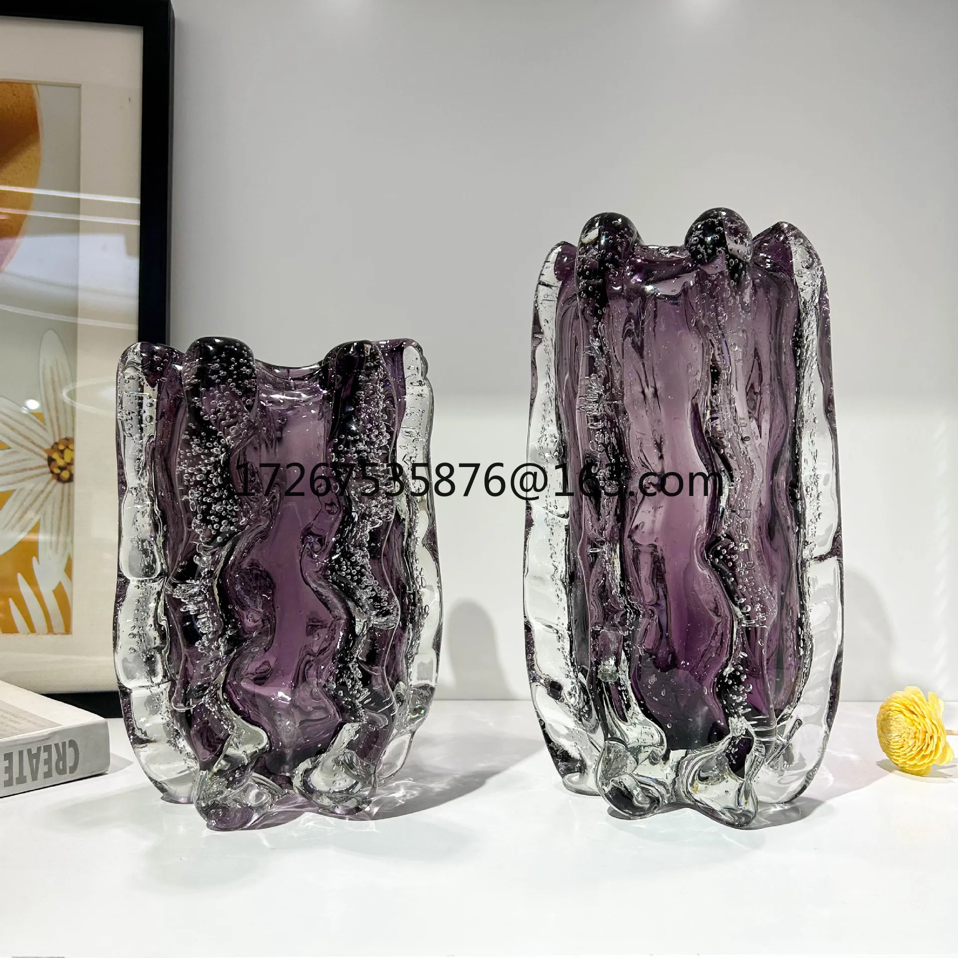 

Light luxury creative bubble hand-squeezed edge glazed vase home decoration flower arrangement coffee table advanced decoration