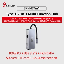 Xikestyleドッキングステーション、7-in-1、type-cから2.5g、lan、usb 3.2、sd、tf、4k60hz、hdmi、pd100w、急速充電、タブレット、電話、ラップトップ、Macなど