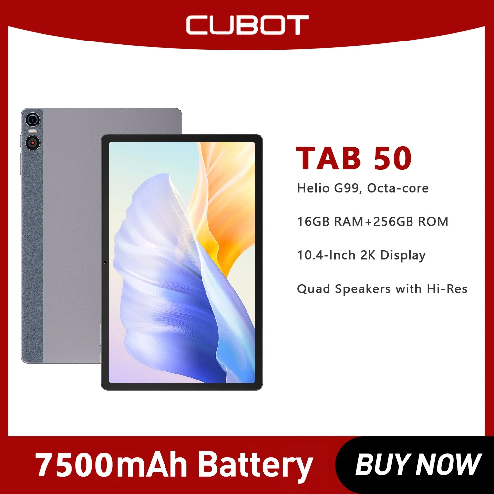 

Cubot-TAB 50 10.4 "Tablet, Android 13, Helio G99, Octa-core, 16GB RAM, 8 + 8GB, 256GB ROM, 2K Display, 7500mAh, 4G WIFI GPS OTG