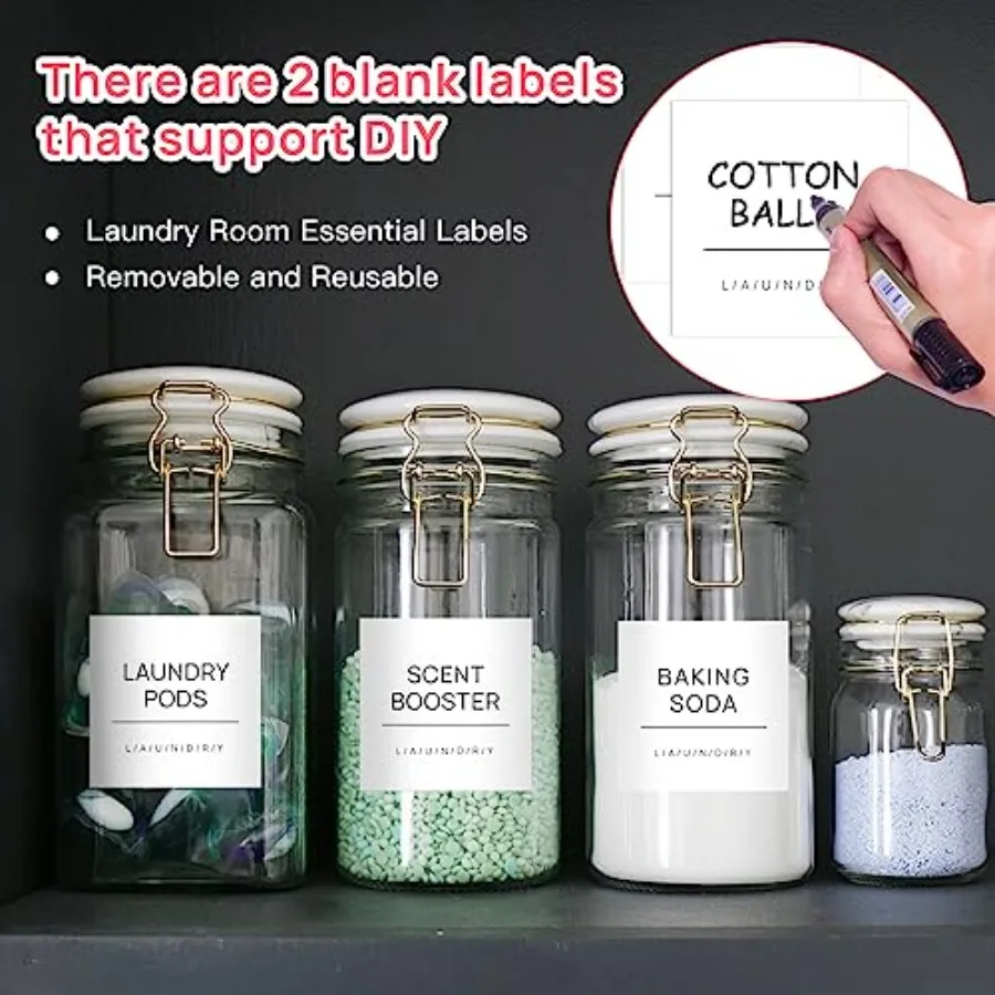 32 قطعة من ملصقات الغسيل البيضاء لملصقات الغسيل للحاويات ملصقات التنظيف المقاومة للماء لتنظيم تخزين غرفة الغسيل