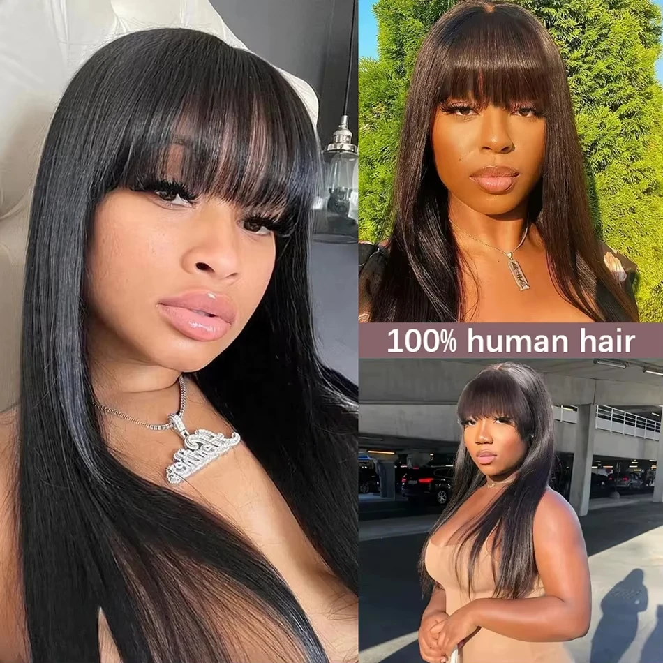 34 Inch 3X1 Middle Part Lace Wig Straight Human Hair Wigs With Bangs Brazilian Full Machine Made 100% Human Hair Wigs For Women image 5