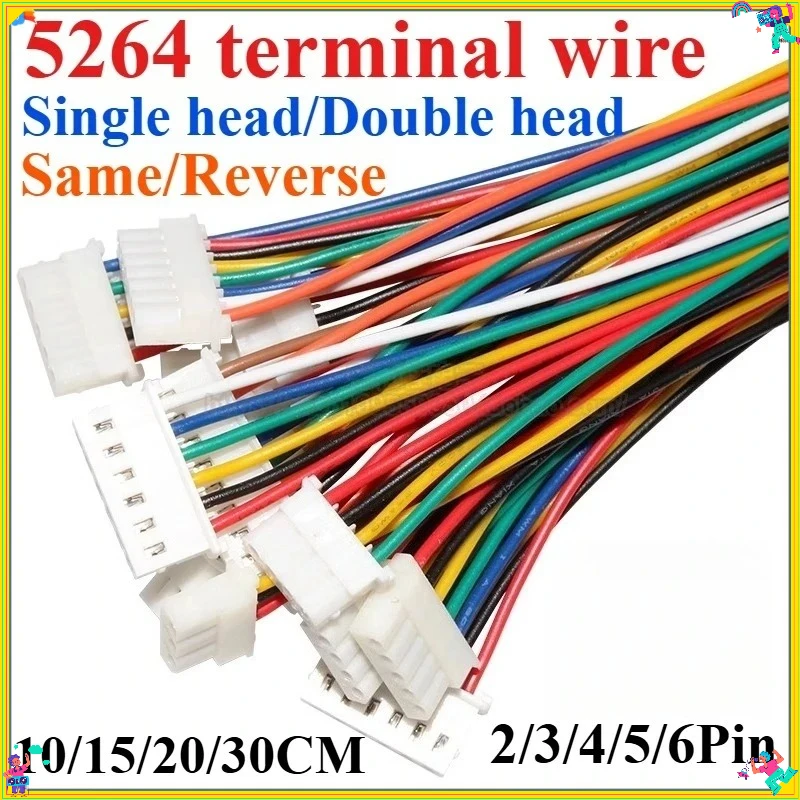 10PCS  5264 Terminal Line Spacing 2.5mm Electronic Wire 26awg Single Head Connection Wire 100/150/200/300mm 2p 3p 4p 5p 6p