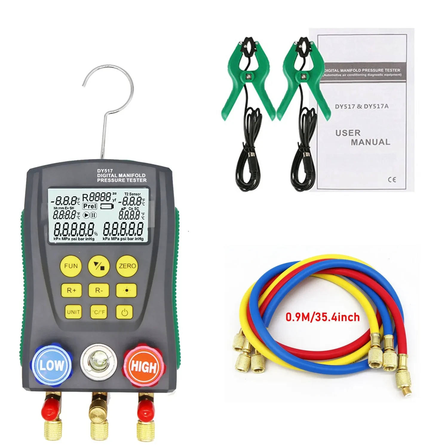 Digital Refrigeration Manifold Gauge, HVAC Vacuum Pressure & Temperature Tester Kit, Digital Manifold Tester for Car Home Air image 3