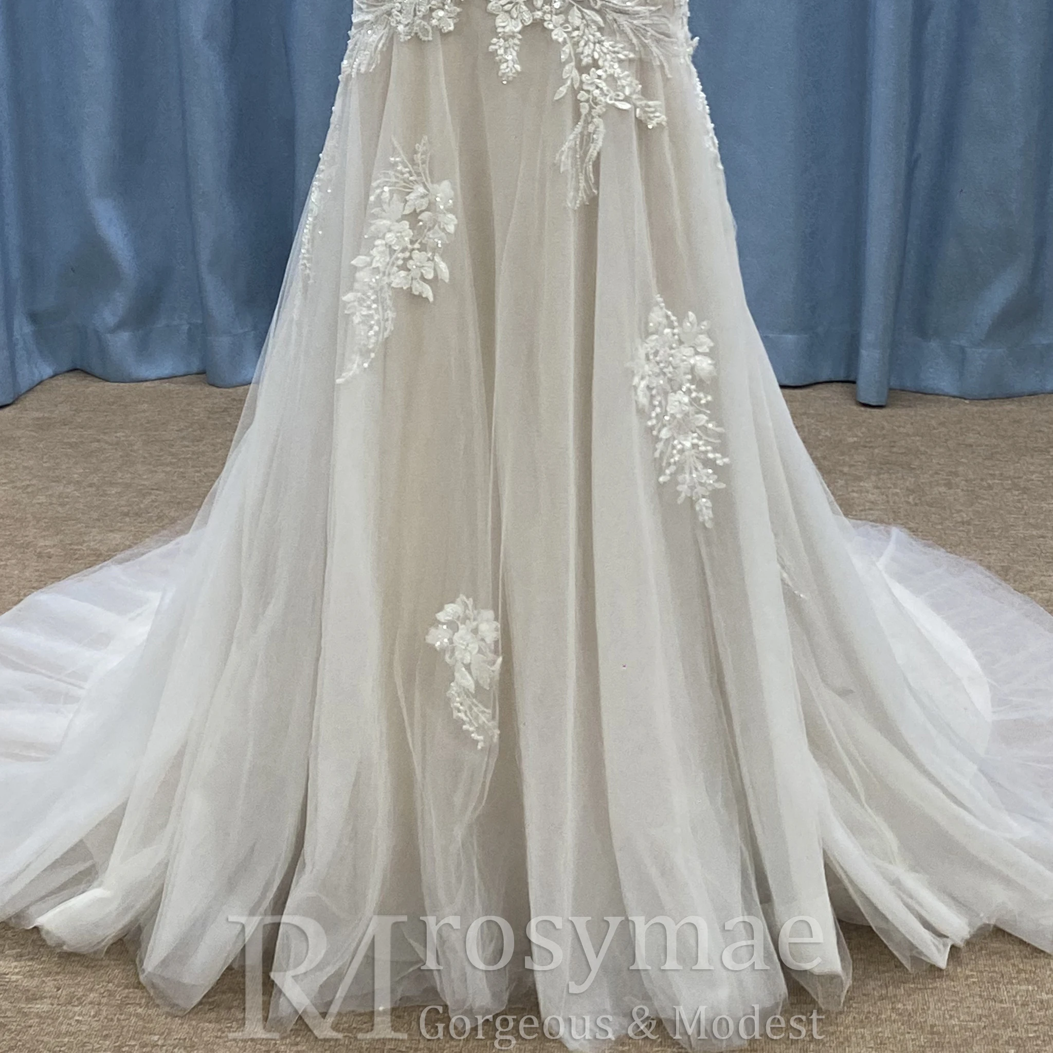 Rosymae robe de mariée sirène à col transparent et manches cape pour robe de mariée avec Design élégant dos nu vestidos para mujer