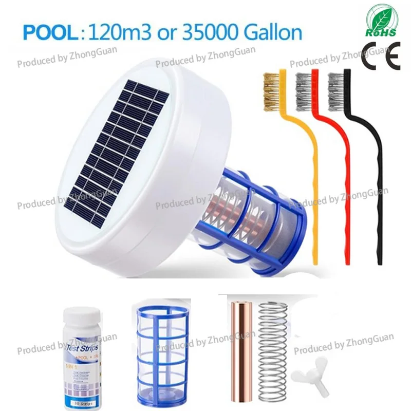 Outdoor Solar Copper and Silver Ion Pool Water Disinfection, Algae Suppression, Algae Removal Water Purifier