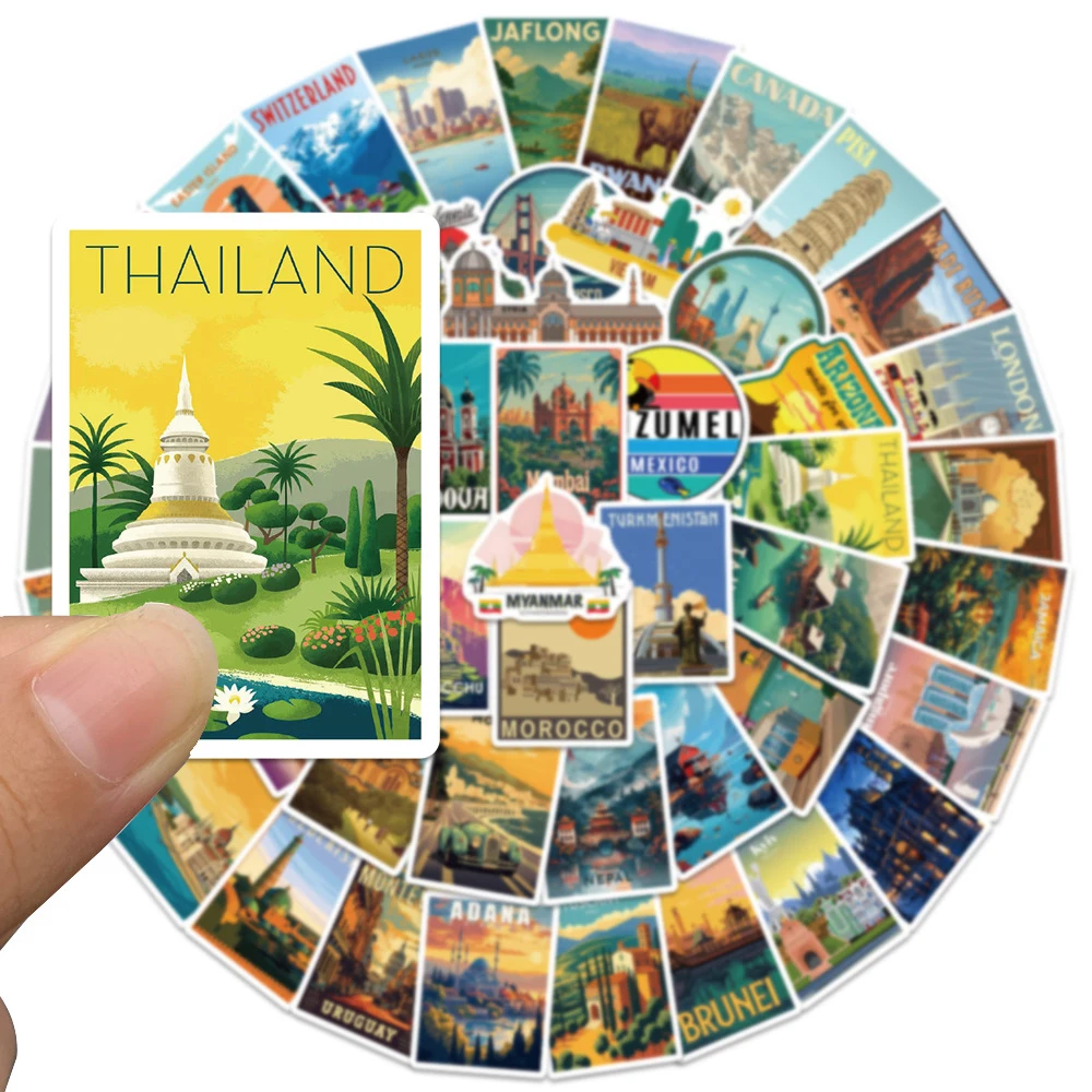 10/30/50/100 قطعة مدينة العالم معلم ملصقات الجمالية مقاوم للماء الكتابة على الجدران الأمتعة الهاتف مذكرات الرجعية لاصقة تزيين حزمة #3