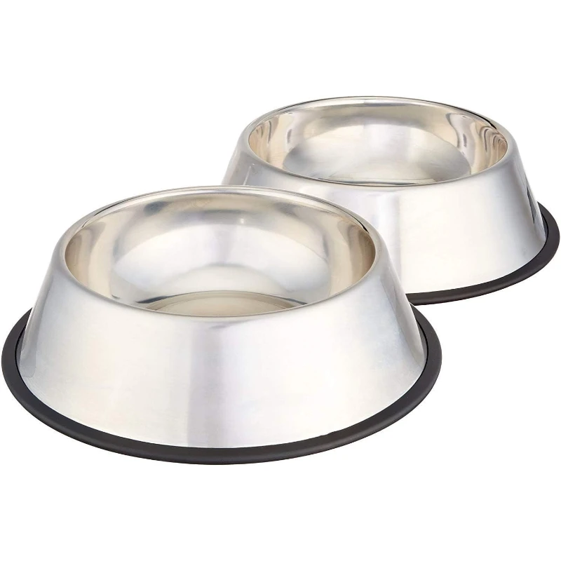 2 Pack Non-Skid Stainless Steel Dog Bowls Water Food Bowls Dishwasher Safe Rust Resistant for Dogs Cats Pet Supplies