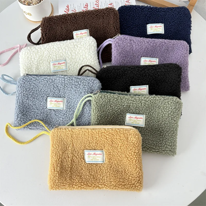 

Ins Korean Style Fluffy Coin Purse Large Capacity Makeup & Toiletry Pouch Travel Organizer Bag for Earphones & Essentials