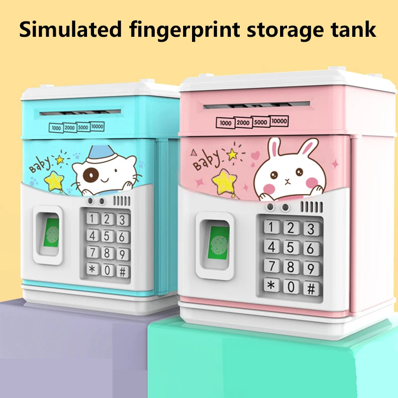 Simulated Fingerprint Sensing Children\'s Piggy Bank Cartoon ATM Password Box Automatic Roll Money Creative Gift Toy