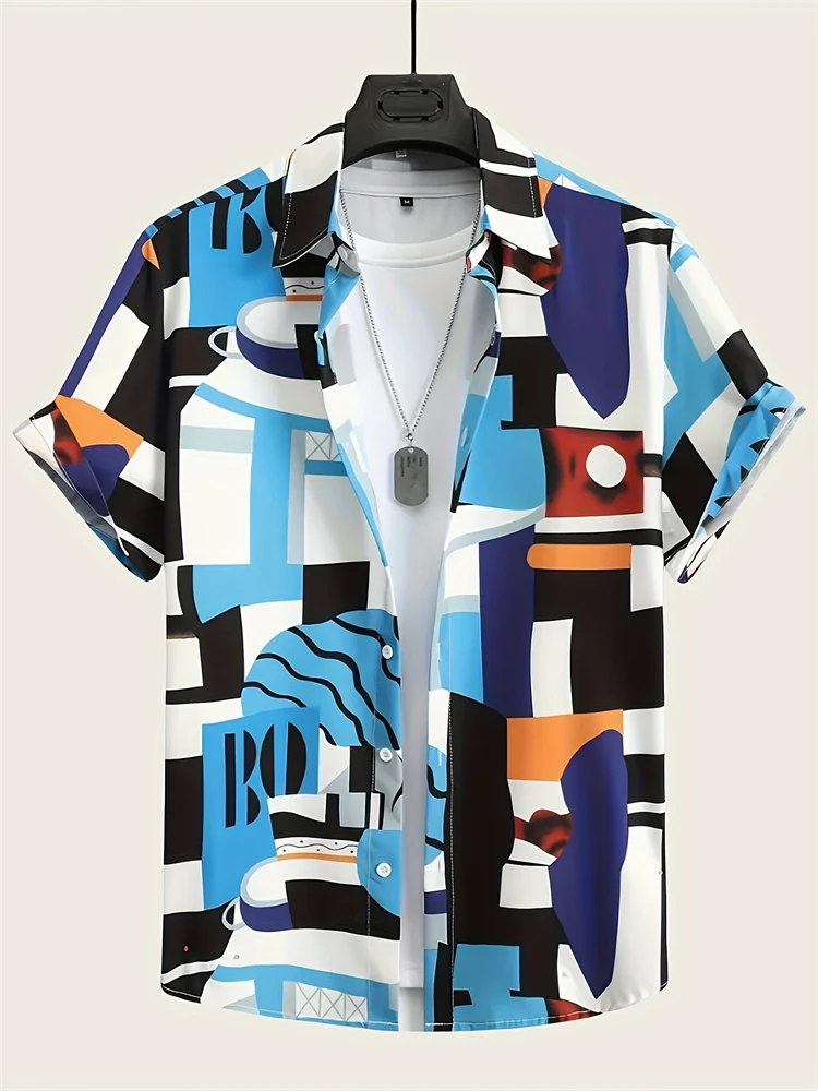 

Новые мужские летние рубашки в стиле пляжного отдыха с минималистичными узорами, мужские рубашки на пуговицах большого размера, модная мужская одежда