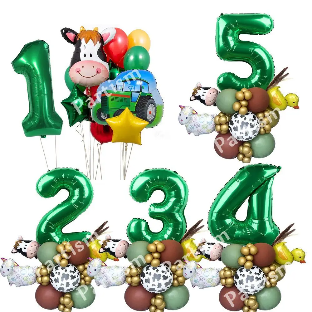 

1Set Farm Tractor Animal Balloon Tower with Green Number Balloon for Kids Farm Animal Birthday Party Decoration DIY Gifts