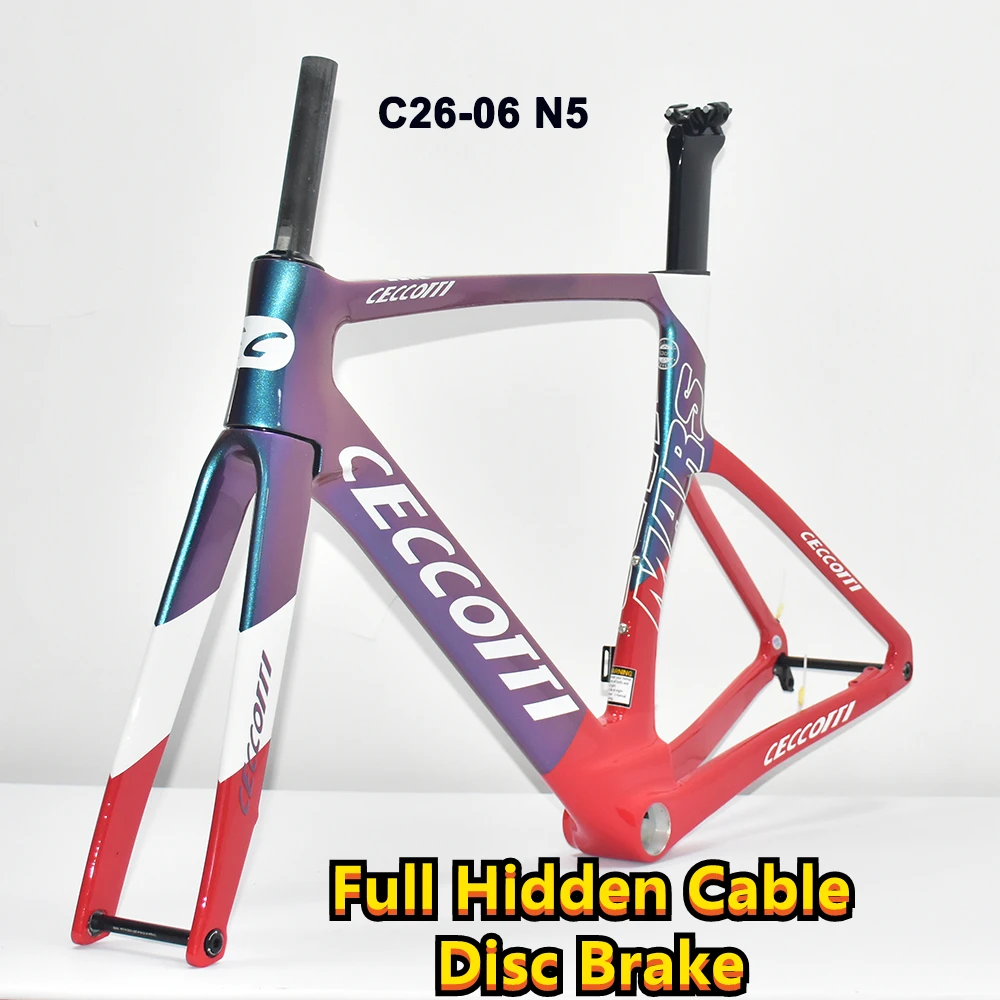 Carbon Road Bicycle Frame, Internal Full Hidden Cable Line, Disc Brake, Racing T47, Bottom Bracket, Chameleon Painted, 2024