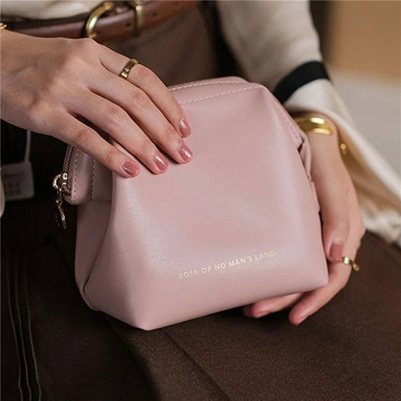 Women Fashion PU Makeup Bag Small Coin Storage Mouth Red Envelope Cosmetics Large Capacity Travel Portable Toiletry