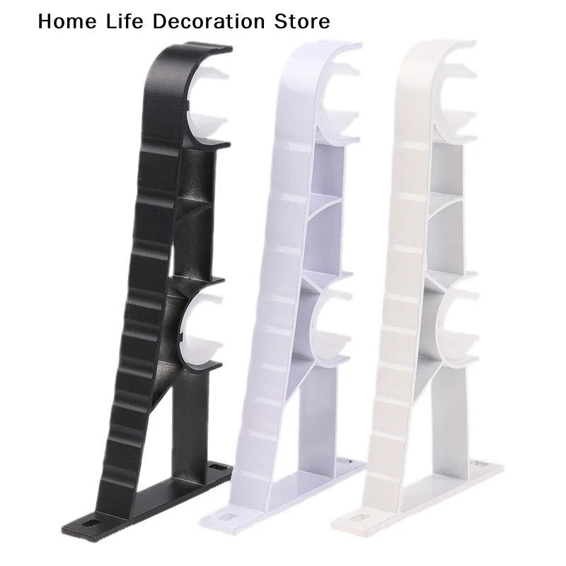【TG】1pcs Wall Curtain Rod Retainers Double Bracket Black Curtain Rod Hooks Curtain Rod Brackets Household Curtain Rod Hangers