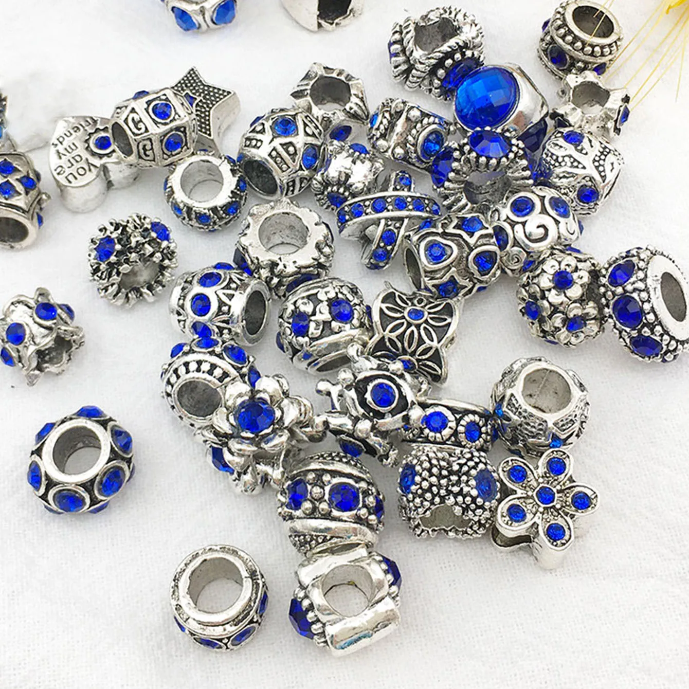 Randomly Mix 10Pcs Vintage Style Inlaid Rhinestone Large Hole Beads For DIY Handmade Beaded Bracelet Necklace Crafts Jewelry