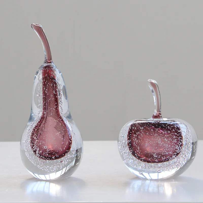 Bubble Glass Cherry Sculpture Crafts, Creative Simulation Fruit Models, Pears, Apples, Desktop Decorative Figurines, Home Decor