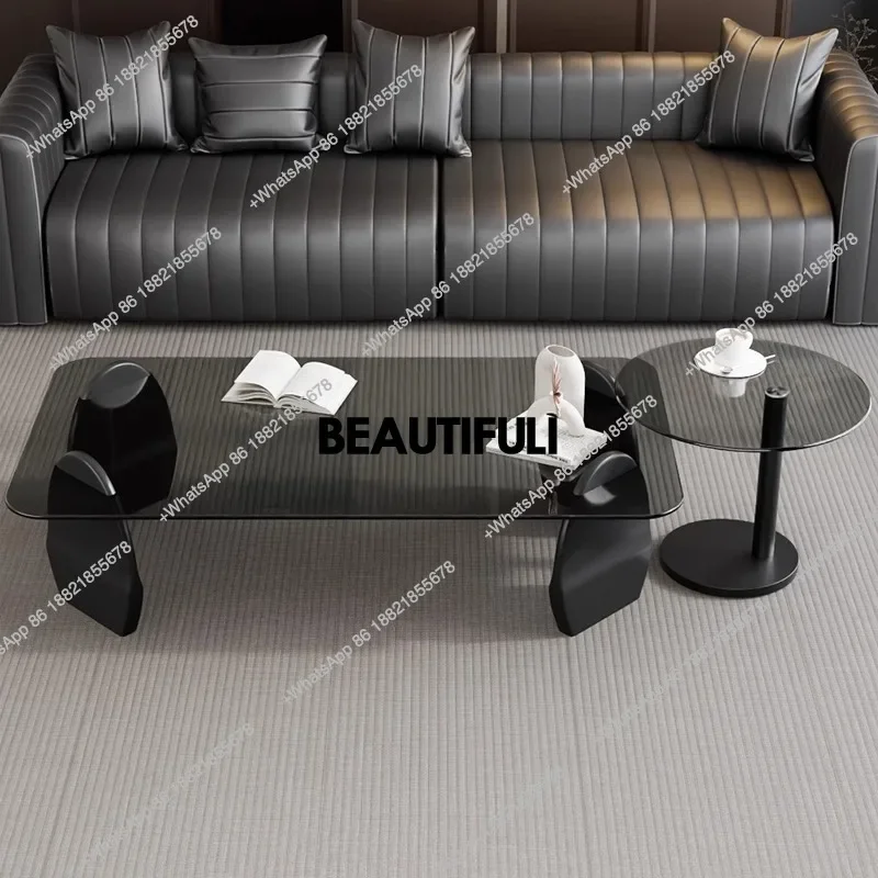 

Glass Modern Coffee Table Minimalist Retro Vintage Nesting Side Table Storage Space Saving Mesas De Centro Living Room Furniture